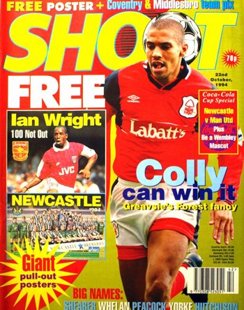 Forest's Stan Collymore on the cover of Shoot! 22 October 1994