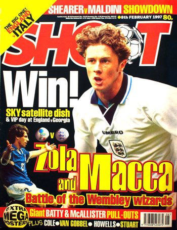 England's Steve McManaman on the cover of Shoot! 8 February 1997