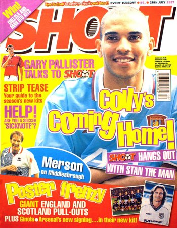 Villa's Stan Collymore on the cover of Shoot! 26 July 1997