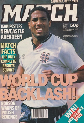 Match cover of England's Barnes on 7 October 1989