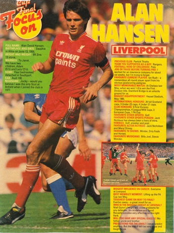 Cup final focus on Hansen before the 1987 League Cup final