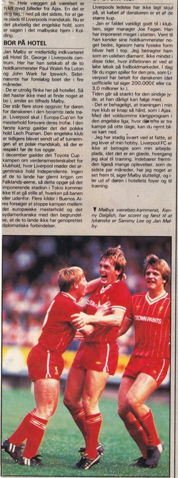 Jan Mølby and Sammy Lee celebrate Dalglish's goal on the Dane's debut on 25 August 1984 