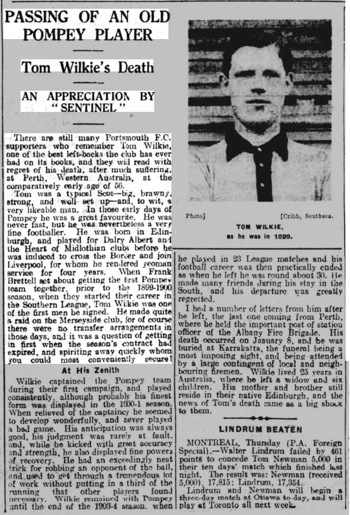 Wilkie's death - Portsmouth Evening News 3 March 1932