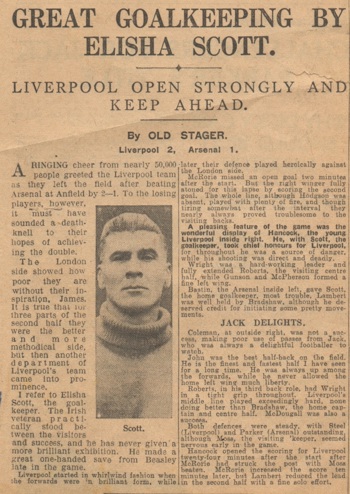 Great goalkeeping by Scott - 9 April 1932