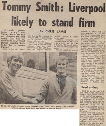 Evans welcomes Lindsay as the 1969/70 season begins