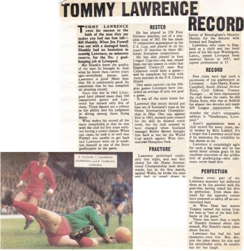 Tommy Lawrence's record - from the 1968/69 season