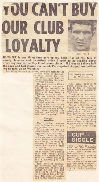 You can't buy club loyalty, says Shankly prior to the 1971 FA Cup final
