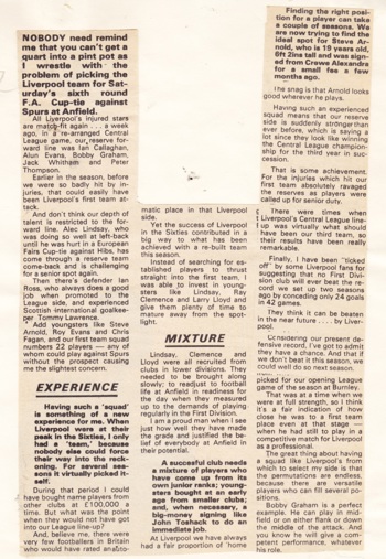 Shankly gets ready for Spurs