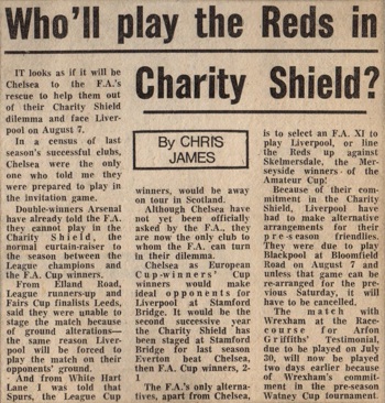Who'll play the Reds in the Charity Shield?