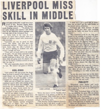 Liverpool miss skill in the middle, says Melia in 1971