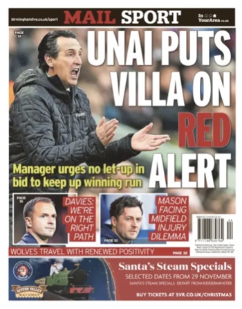 Birmingham Mail Backpage (Before match)