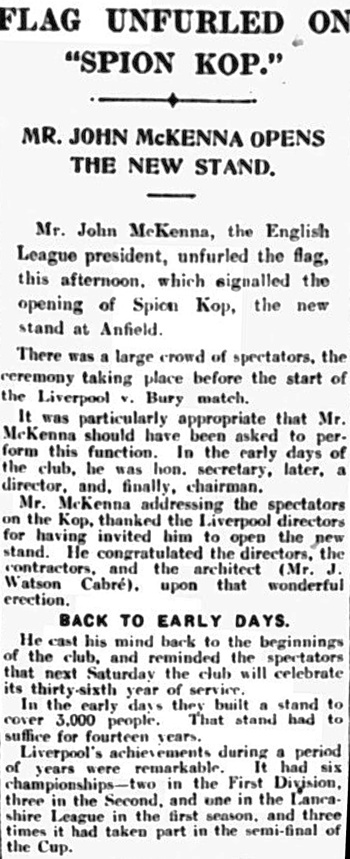 Flag Unfurled on Spion Kop