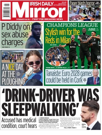Irish Daily Mirror Frontpage