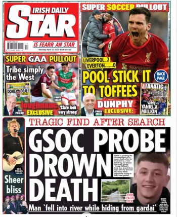 Irish Daily Star Frontpage
