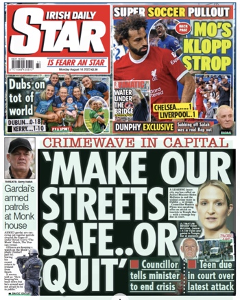 Irish Daily Star Frontpage