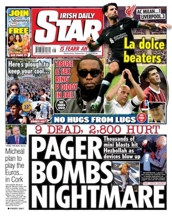 Irish Daily Star Frontpage
