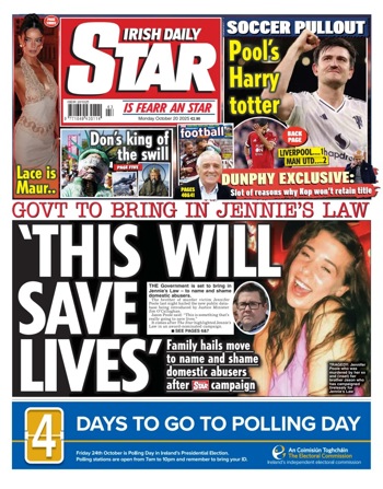 Irish Daily Star Frontpage