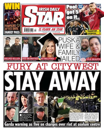 Irish Daily Star Frontpage