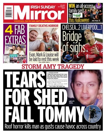 Irish Sunday Mirror Frontpage
