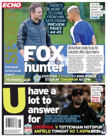 Liverpool Echo Backpage (Before match)