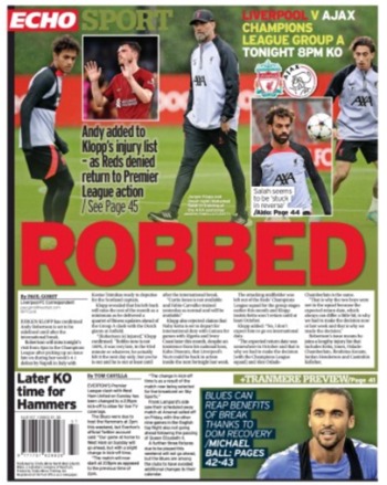 Liverpool Echo Backpage (Before match)