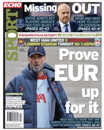 Liverpool Echo Backpage (Before match)