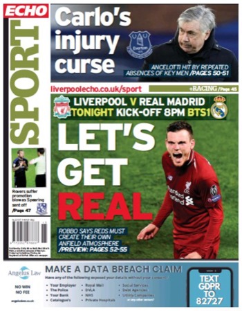 Liverpool Echo Backpage (Before match)