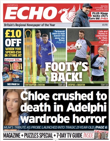 Liverpool Echo Frontpage (Before match)