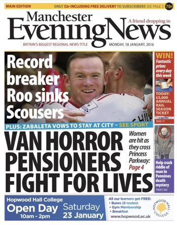 Manchester Evening News Frontpage