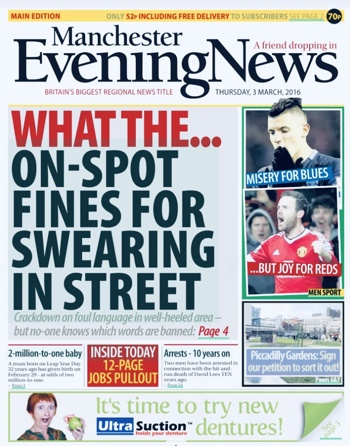 Manchester Evening News Frontpage