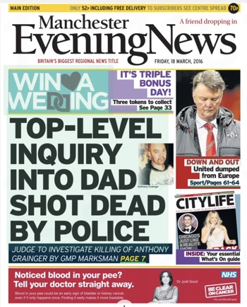 Manchester Evening News Frontpage