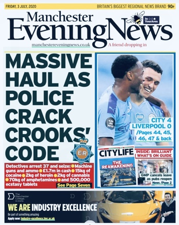 Manchester Evening News Frontpage