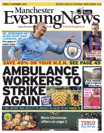 Manchester Evening News Frontpage