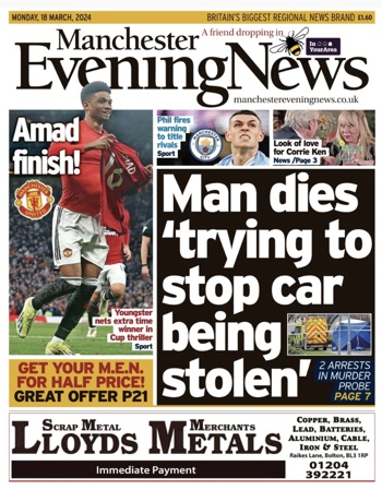 Manchester Evening News Frontpage
