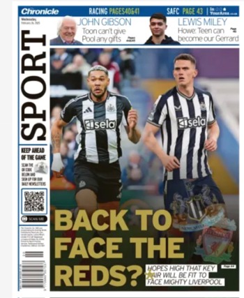 Newcastle Chronicle Backpage (Before match)