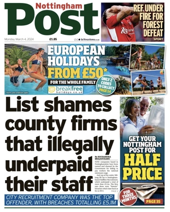 Nottingham Post Frontpage