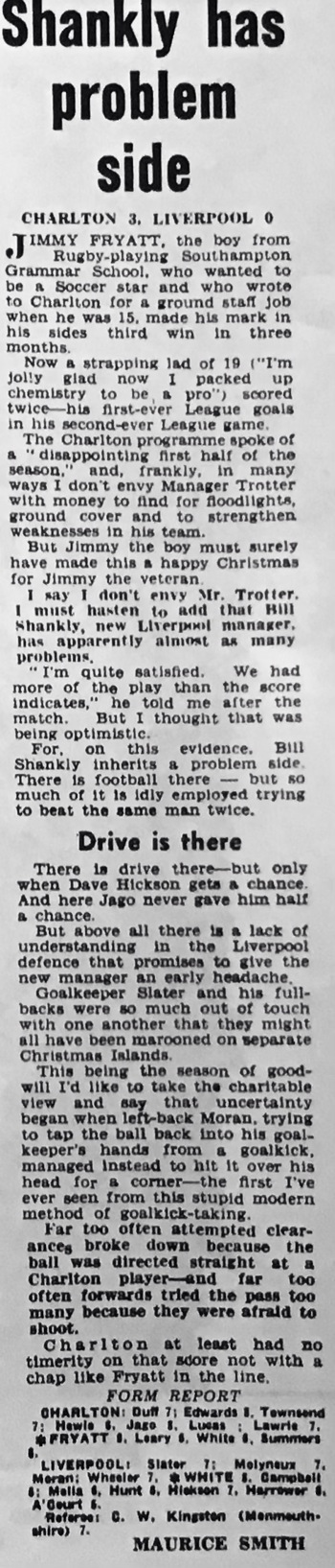 Shankly Has Problem Side