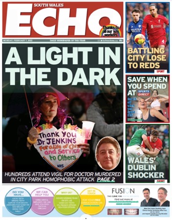 South Wales Echo Frontpage