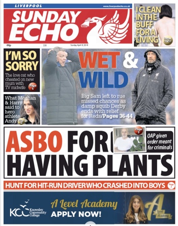 Sunday Echo Frontpage