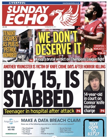 Sunday Echo Frontpage