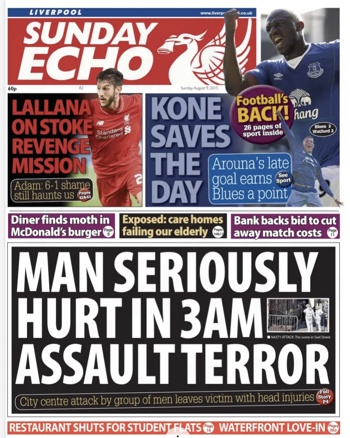 Sunday Echo Frontpage (Before match)
