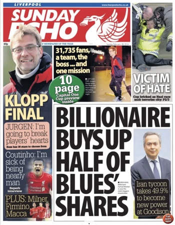 Sunday Echo Frontpage (Before match)