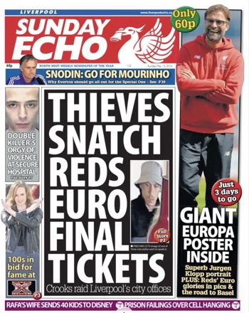 Sunday Echo Frontpage (Before match)