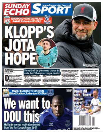Sunday Echo Frontpage (Before match)