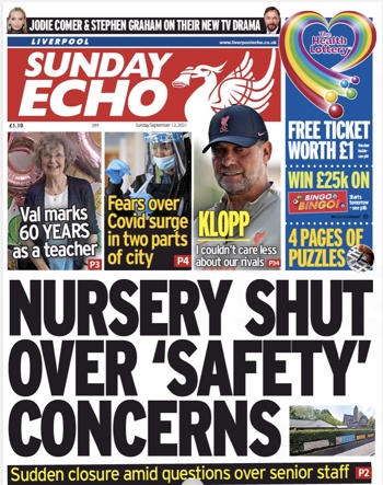 Sunday Echo Frontpage - before match