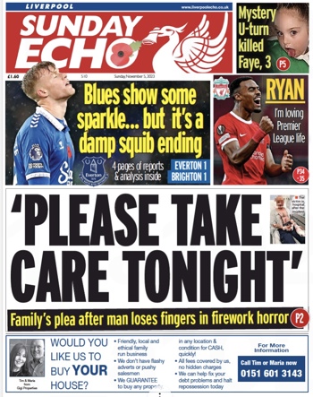 Sunday Echo Frontpage (Before match)