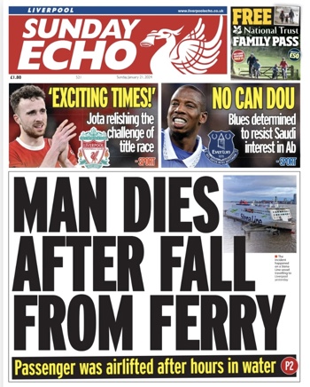 Sunday Echo Frontpage (Before match)