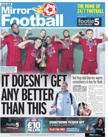 Sunday Mirror Football Cover