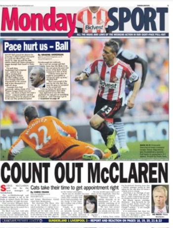 Sunderland Echo Monday Match Cover