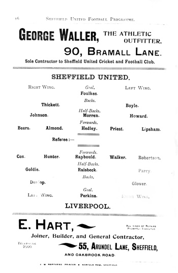 Match programme lineups
